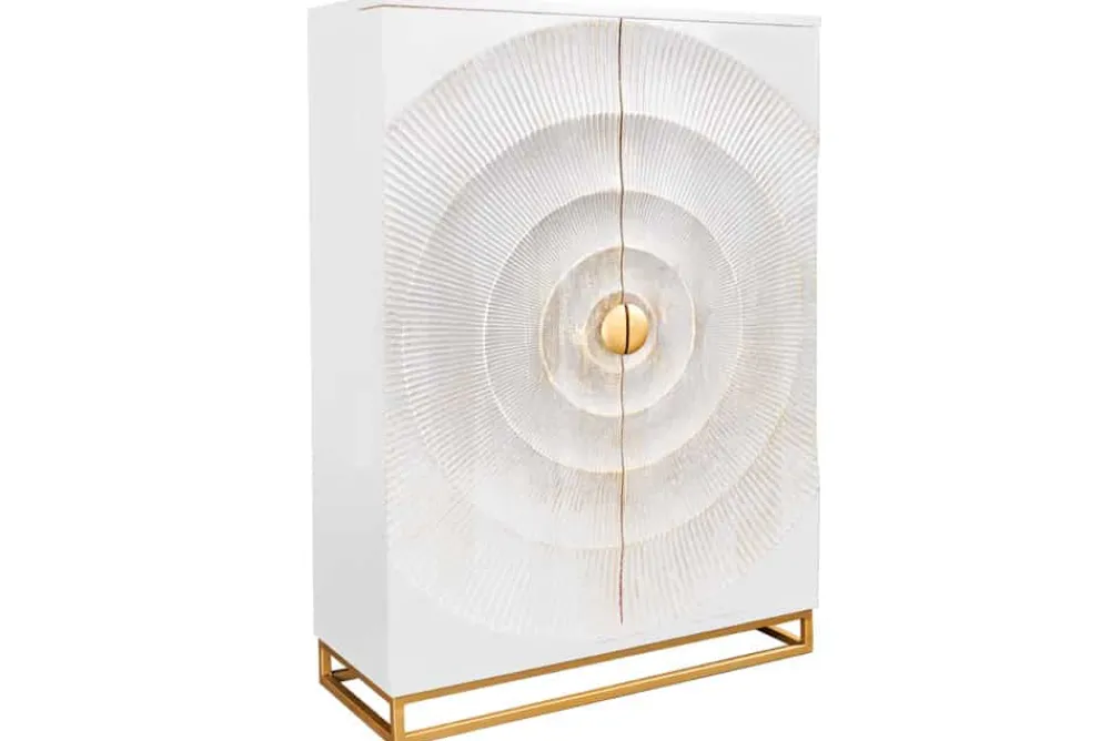 Riess-Ambiente Mehr...|Massivholzschränke > Handgearbeiteter Barschrank GOLDEN SUNSET 140cm weiß gold Mangoholz massiv