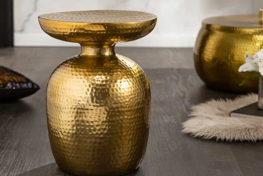 Riess-Ambiente Beistelltische|Goldene Möbel > Handgearbeiteter Beistelltisch ORIENT 50cm gold Hammerschlag Design