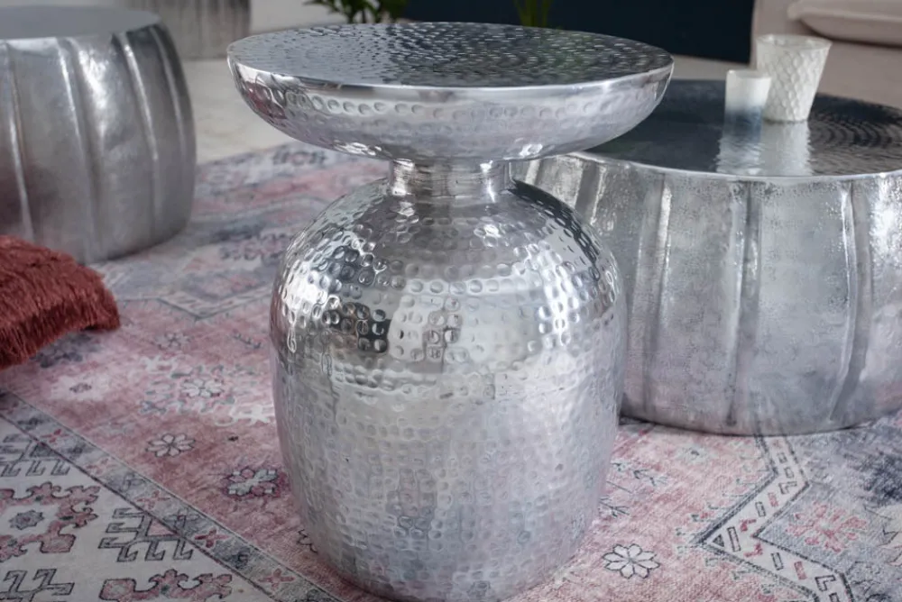 Riess-Ambiente Beistelltische > Handgearbeiteter Beistelltisch ORIENT 50cm silber Metall Hammerschlag Design rund