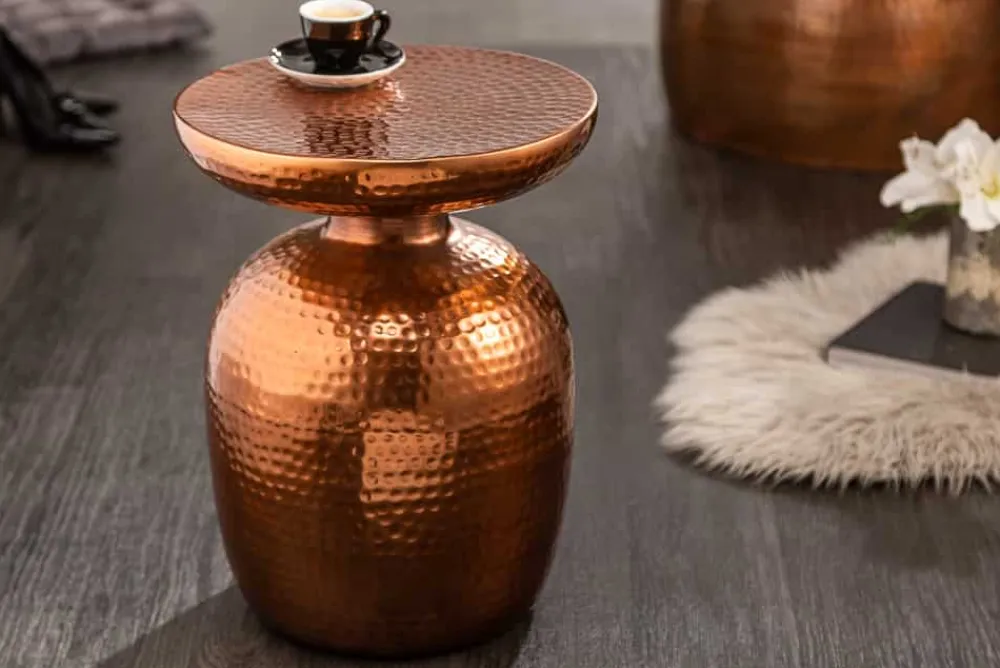Riess-Ambiente Beistelltische > Handgearbeiteter Beistelltisch ORIENT 50cm kupfer Metall Hammerschlag Design rund