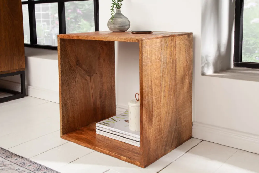 Riess-Ambiente Beistelltische|Mehr... > Handgearbeiteter Beistelltisch MAKASSAR 45cm natur Mangoholz Massivholz Nachttisch Regal