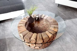 Riess-Ambiente Mehr...|Couchtische > Handgearbeiteter Couchtisch PURE NATURE 70cm Teak Massivholz rund mit Glasplatte