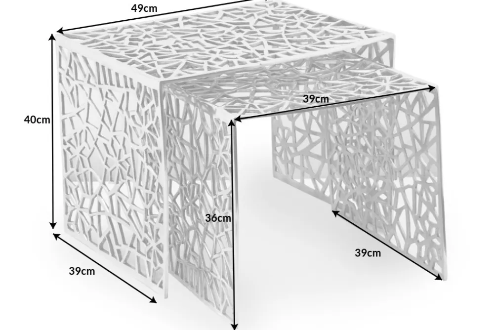 Riess-Ambiente Couchtische & Truhen > Handgearbeiteter Couchtisch ABSTRACT 49cm 2er Set silber im Gap Design