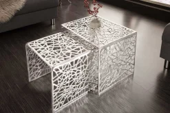 Riess-Ambiente Couchtische & Truhen > Handgearbeiteter Couchtisch ABSTRACT 49cm 2er Set silber im Gap Design