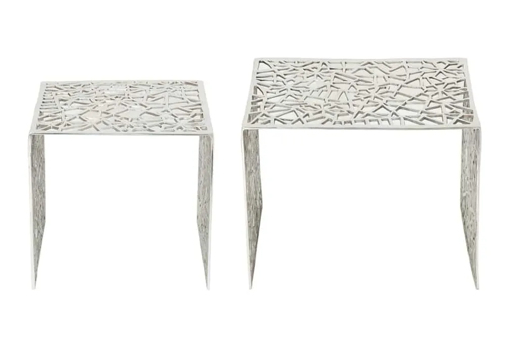 Riess-Ambiente Couchtische & Truhen > Handgearbeiteter Couchtisch ABSTRACT 49cm 2er Set silber im Gap Design