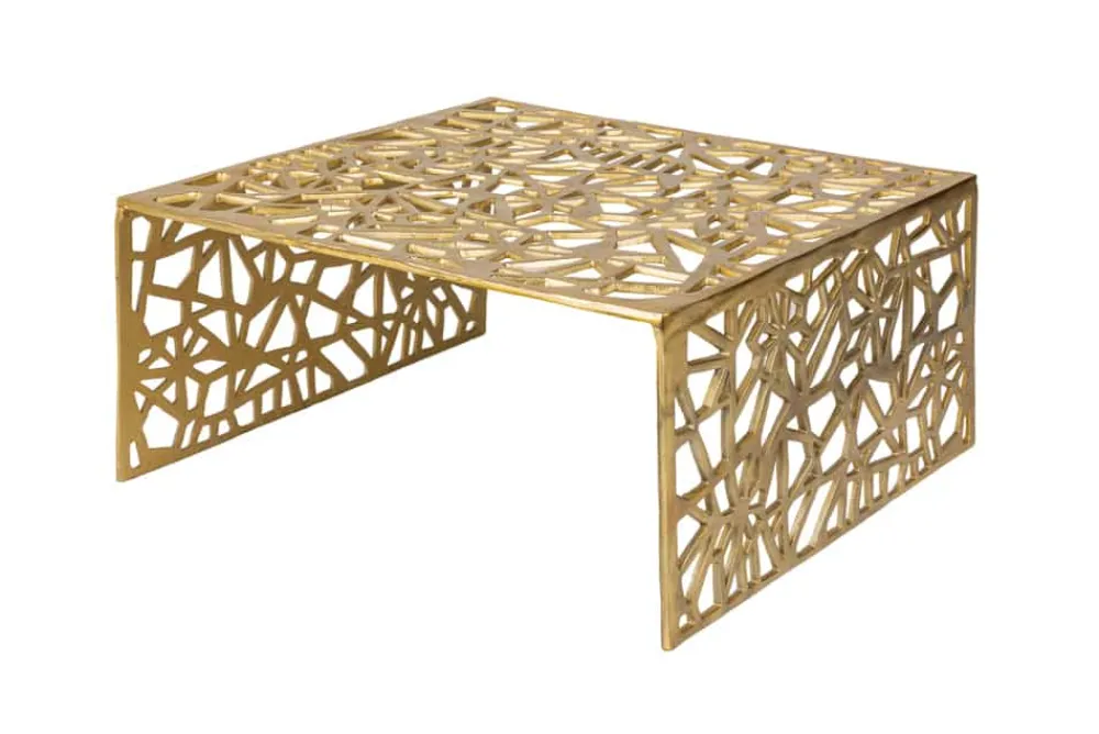 Riess-Ambiente Goldene Möbel|Couchtische & Truhen > Handgearbeiteter Couchtisch ABSTRACT 60cm Alu gold im Gap Design