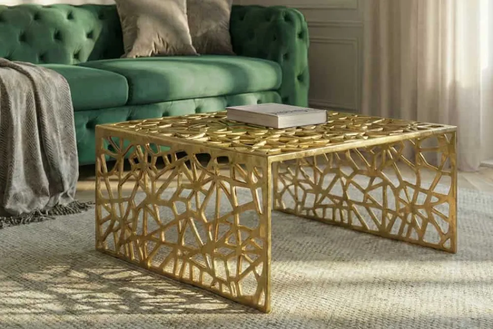 Riess-Ambiente Goldene Möbel|Couchtische & Truhen > Handgearbeiteter Couchtisch ABSTRACT 60cm Alu gold im Gap Design