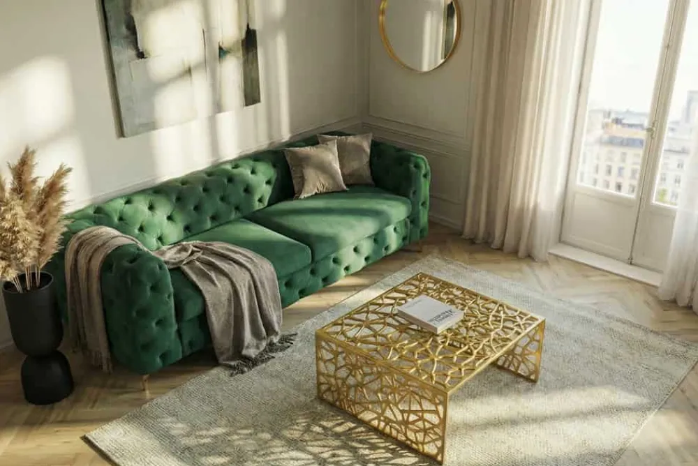 Riess-Ambiente Goldene Möbel|Couchtische & Truhen > Handgearbeiteter Couchtisch ABSTRACT 60cm Alu gold im Gap Design