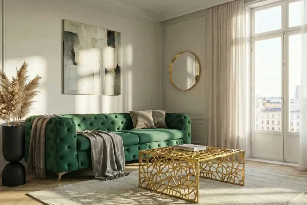 Riess-Ambiente Goldene Möbel|Couchtische & Truhen > Handgearbeiteter Couchtisch ABSTRACT 60cm Alu gold im Gap Design