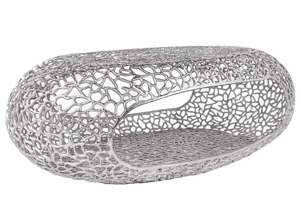 Riess-Ambiente Couchtische & Truhen > Handgearbeiteter Couchtisch ORGANIC 120cm silber Metall Blatt-Design mit Stauraum