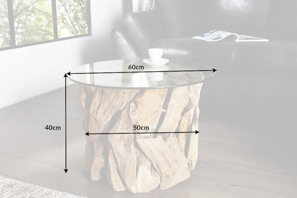 Riess-Ambiente Mehr...|Couchtische > Handgearbeiteter Couchtisch RIVERSIDE 60cm Teakholz runde Glasplatte Massivholz