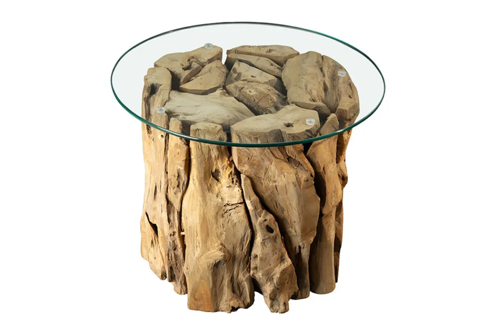 Riess-Ambiente Mehr...|Couchtische > Handgearbeiteter Couchtisch RIVERSIDE 60cm Teakholz runde Glasplatte Massivholz
