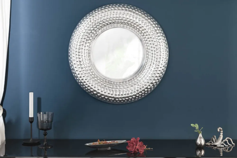 Riess-Ambiente Spiegel > Handgearbeiteter Wandspiegel ORIENT 60cm silber im Hammerschlag Design aus Metall
