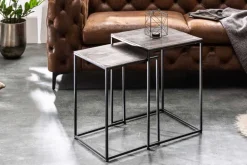 Riess-Ambiente Beistelltische|Couchtische & Truhen > Handgearbeitetes Beistelltisch 2er Set ELEMENTS 40cm silber schwarz Couchtisch