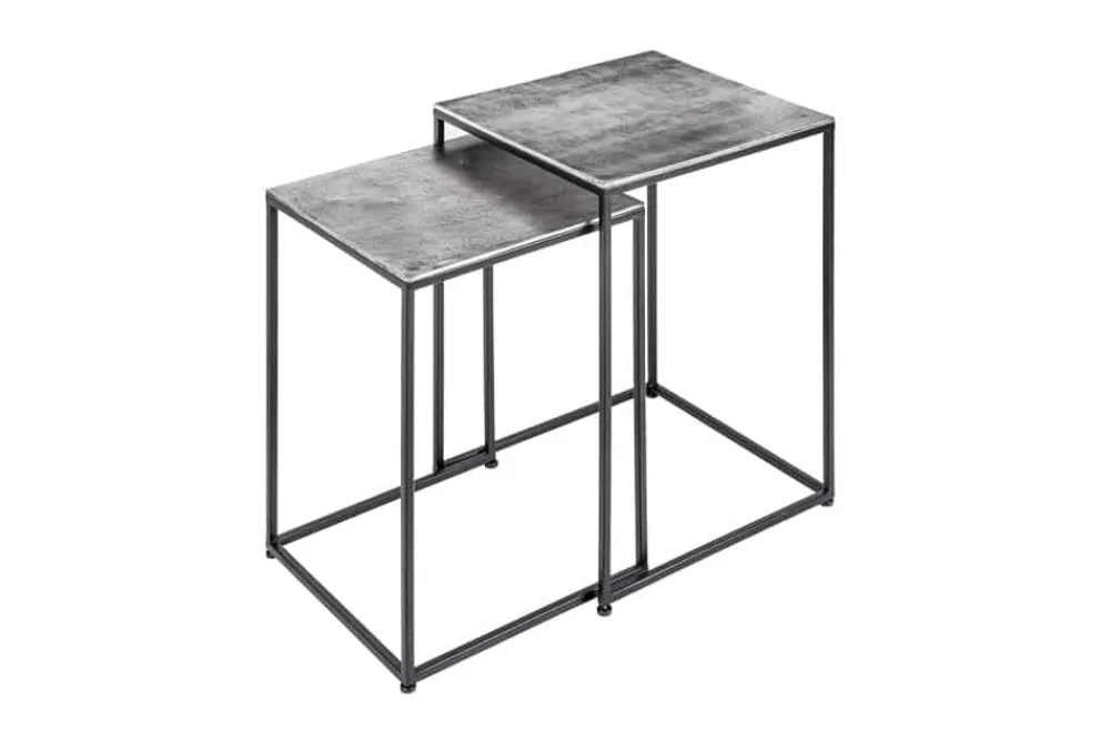 Riess-Ambiente Beistelltische|Couchtische & Truhen > Handgearbeitetes Beistelltisch 2er Set ELEMENTS 40cm silber schwarz Couchtisch