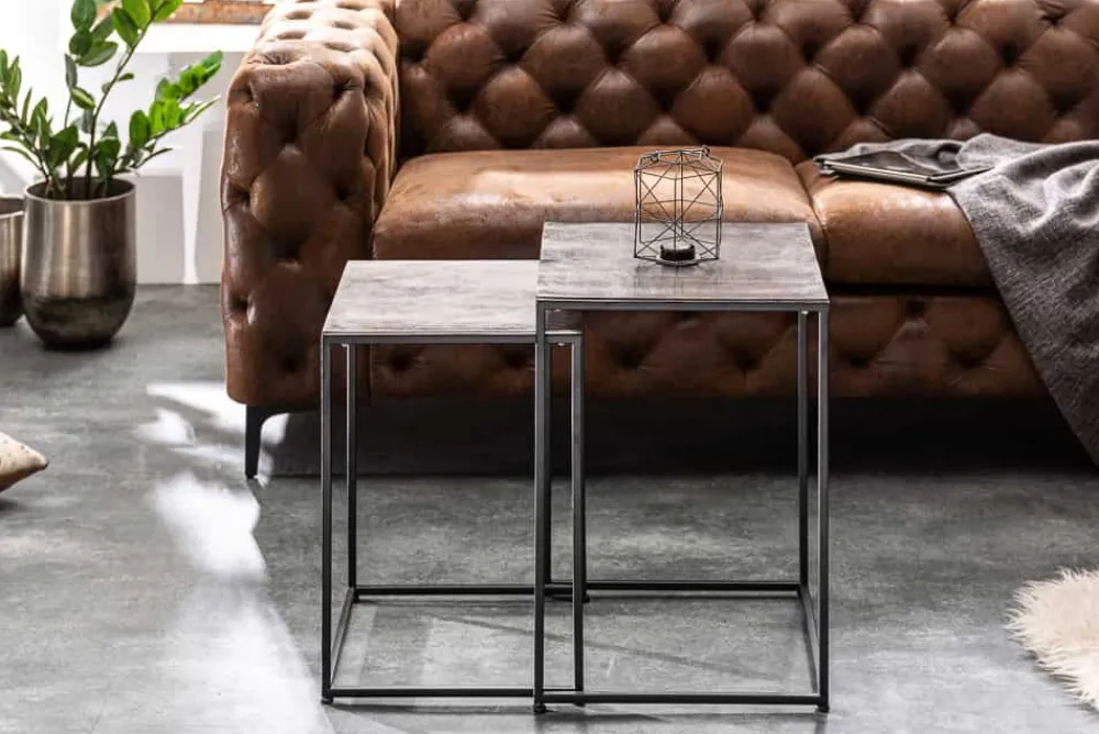 Riess-Ambiente Beistelltische|Couchtische & Truhen > Handgearbeitetes Beistelltisch 2er Set ELEMENTS 40cm silber schwarz Couchtisch
