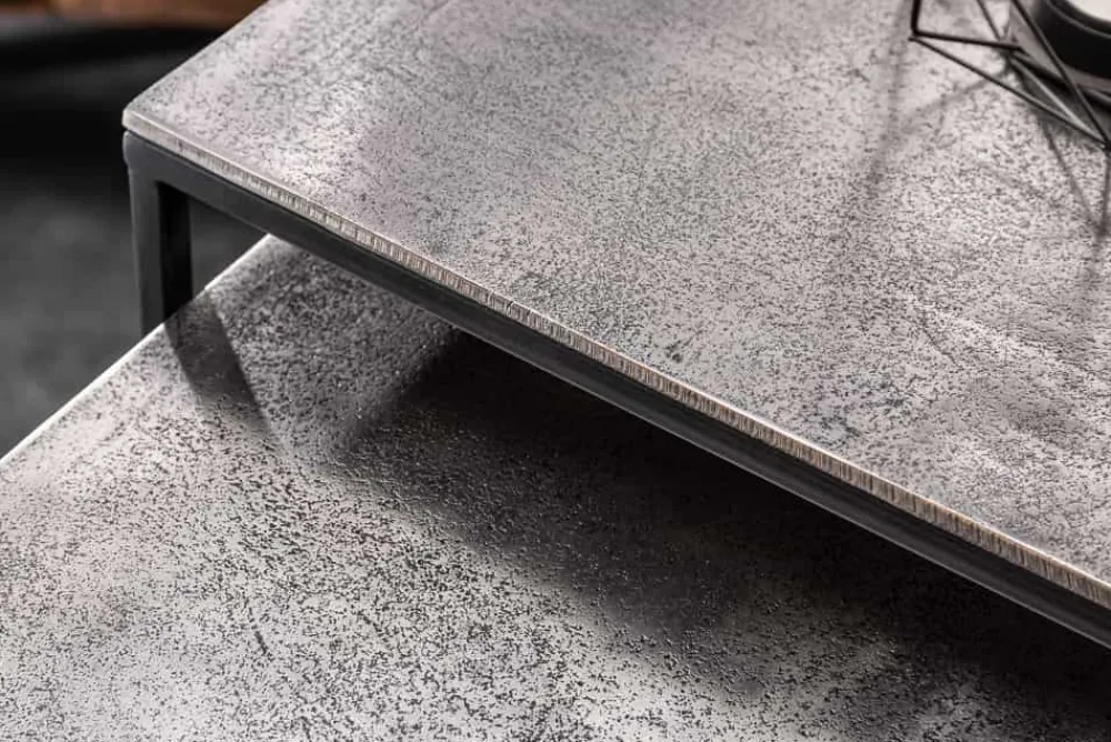 Riess-Ambiente Beistelltische|Couchtische & Truhen > Handgearbeitetes Beistelltisch 2er Set ELEMENTS 40cm silber schwarz Couchtisch