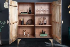 Riess-Ambiente Mehr...|Goldene Möbel > Handgearbeitetes Highboard GOLDEN SUNSET 120cm mit 3D Schnitzereien schwarz gold Mangoholz