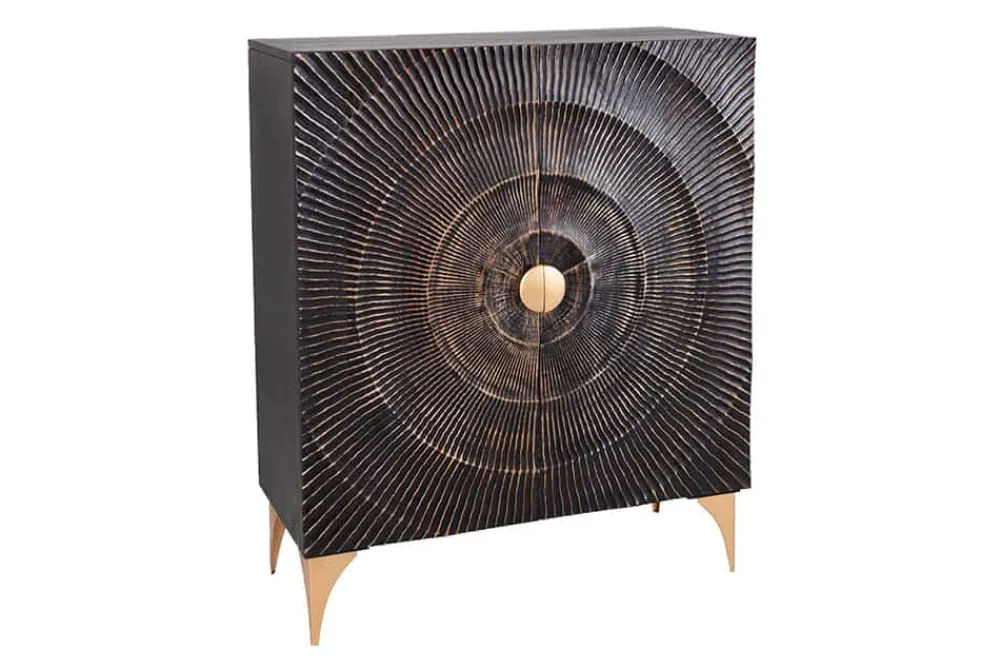Riess-Ambiente Mehr...|Goldene Möbel > Handgearbeitetes Highboard GOLDEN SUNSET 120cm mit 3D Schnitzereien schwarz gold Mangoholz