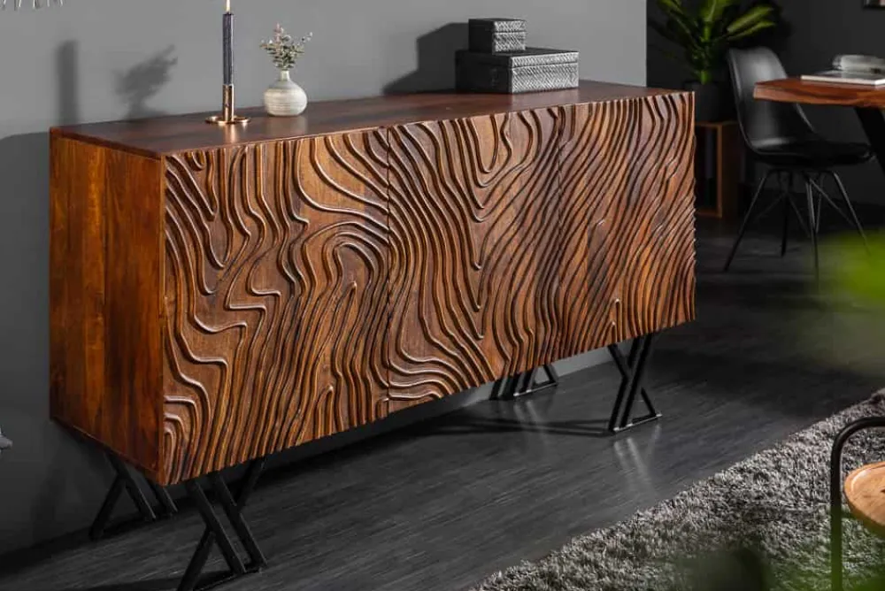 Riess-Ambiente Industrial Loft|Retro Möbel > Handgearbeitetes Sideboard FLUID 160cm Mangoholz mit aufwendigen 3D Schnitzereien