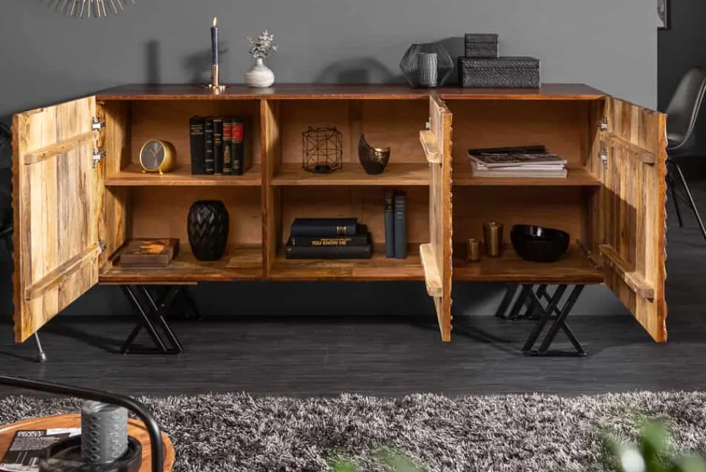 Riess-Ambiente Industrial Loft|Retro Möbel > Handgearbeitetes Sideboard FLUID 160cm Mangoholz mit aufwendigen 3D Schnitzereien