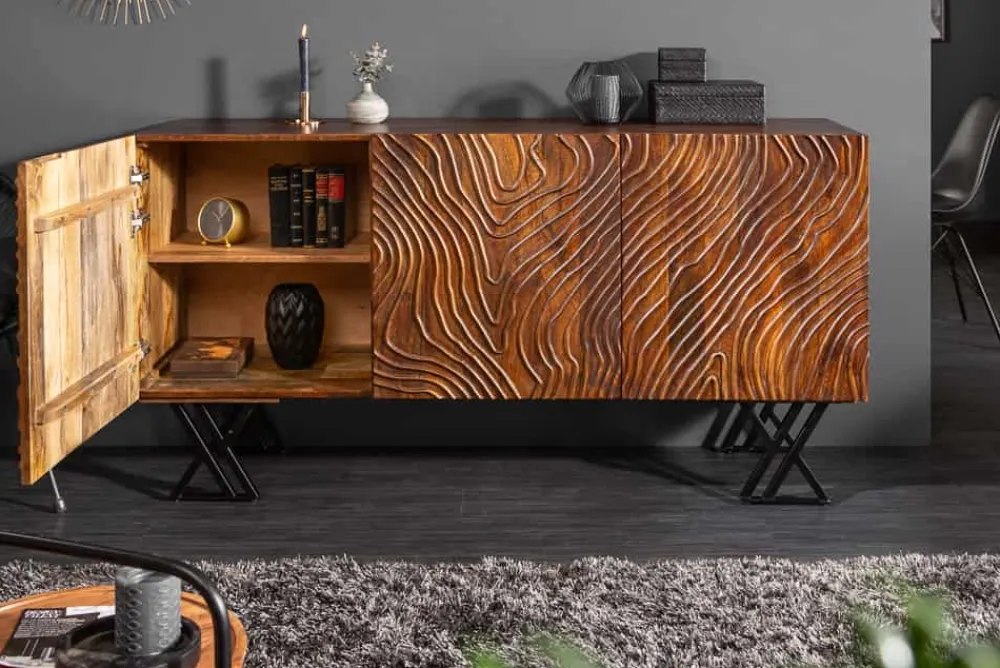 Riess-Ambiente Industrial Loft|Retro Möbel > Handgearbeitetes Sideboard FLUID 160cm Mangoholz mit aufwendigen 3D Schnitzereien