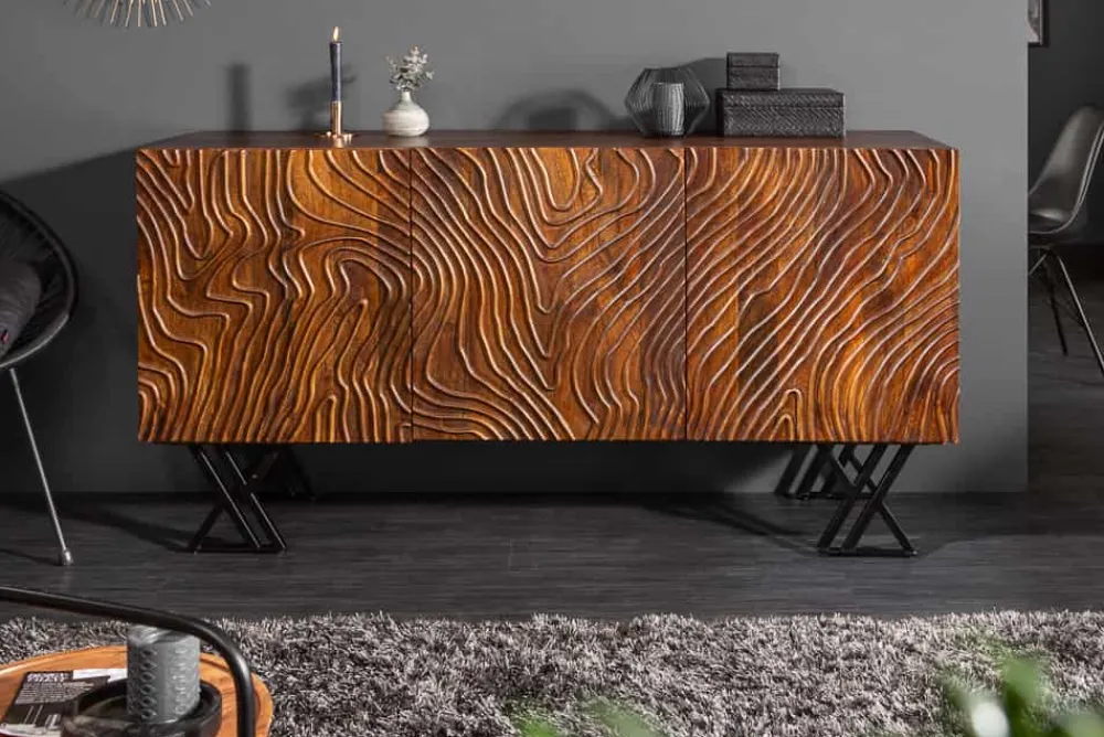 Riess-Ambiente Industrial Loft|Retro Möbel > Handgearbeitetes Sideboard FLUID 160cm Mangoholz mit aufwendigen 3D Schnitzereien