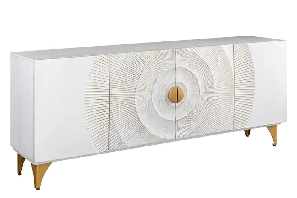 Riess-Ambiente Mehr...|Goldene Möbel > Handgearbeitetes Sideboard GOLDEN SUNSET 180cm weiß gold Mangoholz Metallbeine