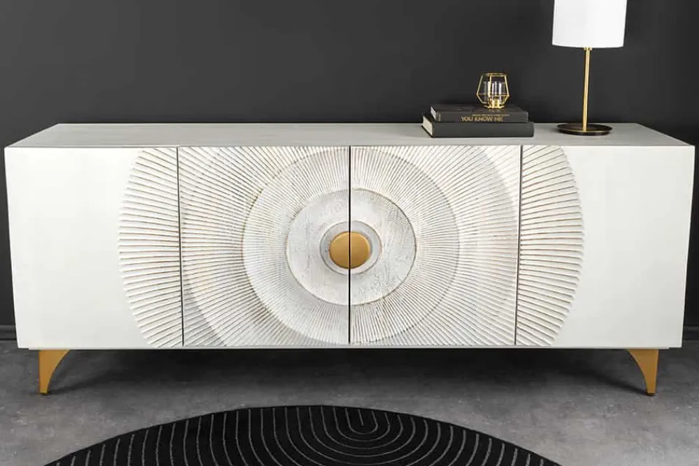 Riess-Ambiente Mehr...|Goldene Möbel > Handgearbeitetes Sideboard GOLDEN SUNSET 180cm weiß gold Mangoholz Metallbeine
