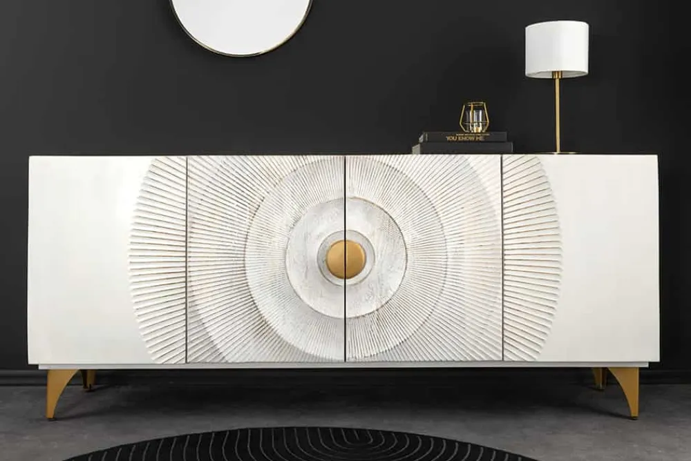 Riess-Ambiente Mehr...|Goldene Möbel > Handgearbeitetes Sideboard GOLDEN SUNSET 180cm weiß gold Mangoholz Metallbeine