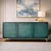 Riess-Ambiente Mehr...|Massivholzschränke > Handgearbeitetes Sideboard GOLDEN SUNSET 140cm türkis mit 3D Schnitzereien gold Mangoholz Metallbeine