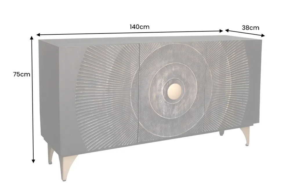 Riess-Ambiente Mehr...|Massivholzschränke > Handgearbeitetes Sideboard GOLDEN SUNSET 140cm schwarz mit 3D Schnitzereien gold Mangoholz Metallbeine
