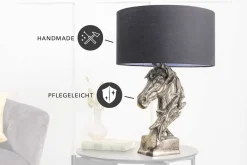 Riess-Ambiente Tischlampen > Handgearbeitete Tischlampe CABALLO 60cm silber schwarz Metall Baumwolle Pferde-Skulptur