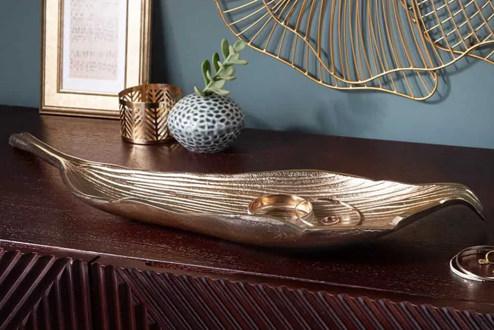 Riess-Ambiente Goldene Möbel|Schalen > Handgefertigte Deko Schale ABSTRACT LEAF 65cm gold Aluminium