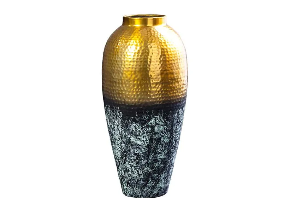 Riess-Ambiente Goldene Möbel|Vasen > Handgefertigte Deko Vase ORIENT M 50cm gold Metall mit Patina Hammerschlag Design