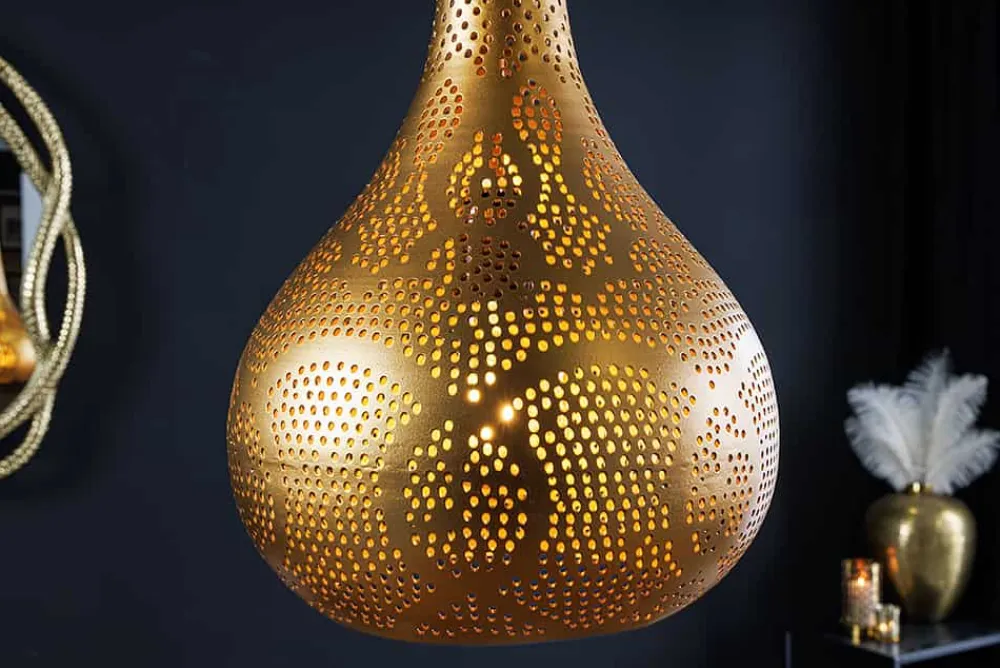 Riess-Ambiente Goldene Möbel|Hängelampen > Handgefertigte Hängelampe ORIENT LIVING 50cm gold Eisen Tropfenform