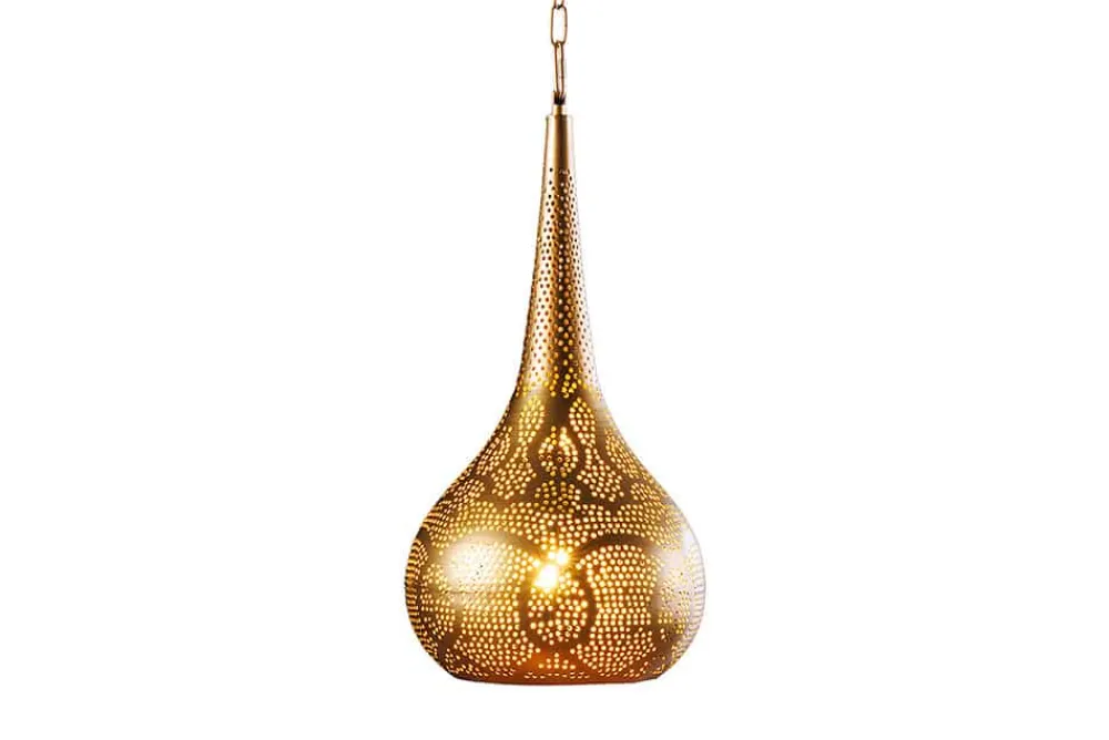 Riess-Ambiente Goldene Möbel|Hängelampen > Handgefertigte Hängelampe ORIENT LIVING 50cm gold Eisen Tropfenform