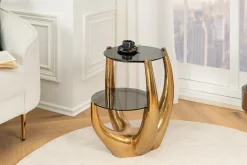 Riess-Ambiente Beistelltische|Goldene Möbel > Handgefertigter Beistelltisch LEVELS 50cm gold antik Schwarzglas schwarz Metall