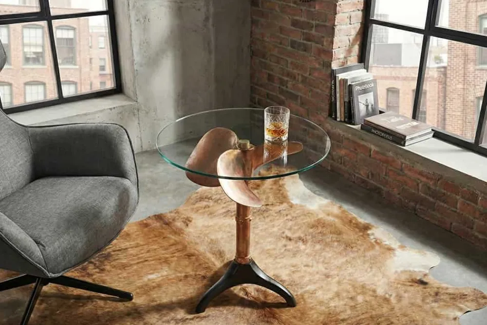 Riess-Ambiente Beistelltische|Couchtische & Truhen > Handgefertigter Beistelltisch OCEAN 75cm kupfer schwarz Glasplatte rund Metall maritim