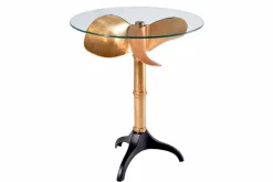 Riess-Ambiente Beistelltische|Goldene Möbel > Handgefertigter Beistelltisch OCEAN 75cm gold schwarz Glasplatte Metall maritim rund