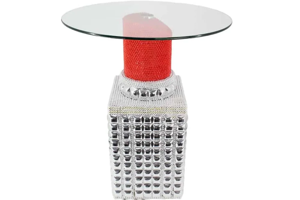 Riess-Ambiente Bartische > Handgefertigter Bistrotisch LIPSTICK 75cm rot silber runde Tischplatte Glas