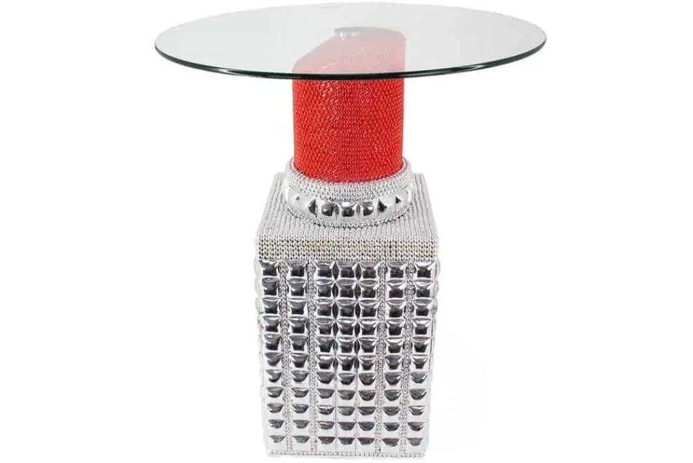 Riess-Ambiente Bartische > Handgefertigter Bistrotisch LIPSTICK 75cm rot silber runde Tischplatte Glas