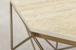 Riess-Ambiente Goldene Möbel|Couchtische & Truhen > Handgefertigter Couchtisch DIAMOND 70cm beige Travertin messing Eisen