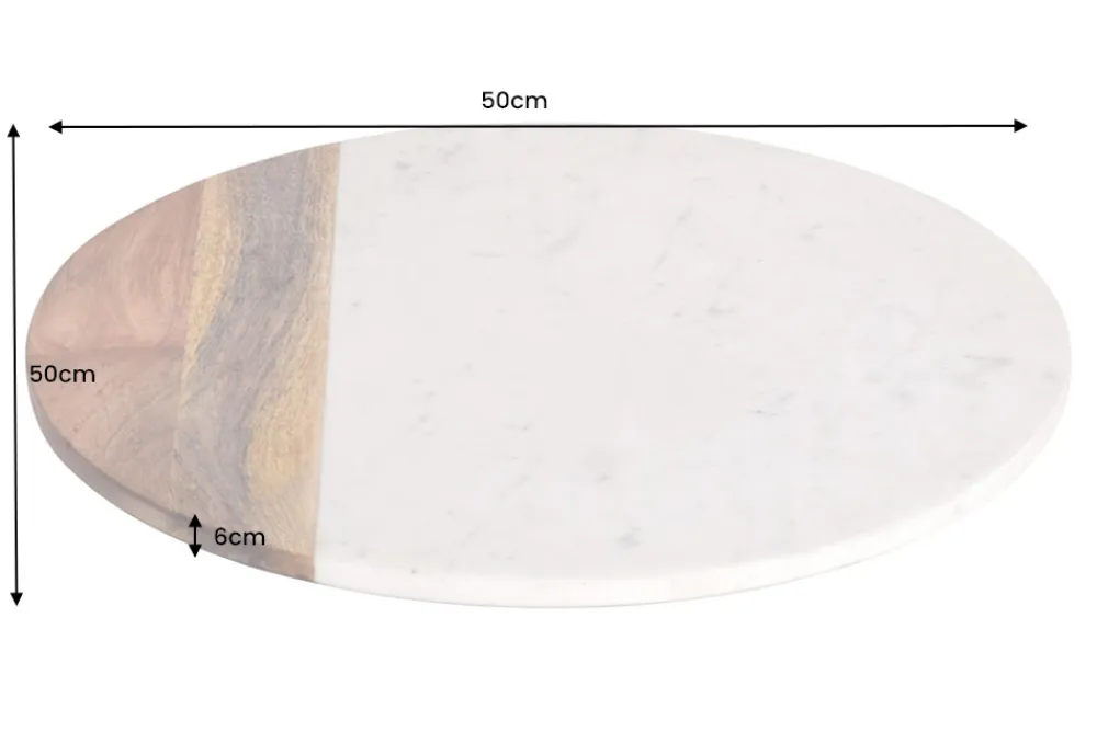 Riess-Ambiente Dekoration > Handgefertigter Drehteller SERVANT 50cm weiß natur Marmor Mangoholz Dekoplatte rund