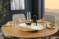 Riess-Ambiente Dekoration > Handgefertigter Drehteller SERVANT 50cm weiß natur Marmor Mangoholz Dekoplatte rund