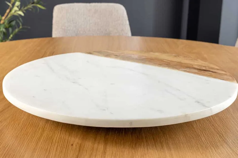 Riess-Ambiente Dekoration > Handgefertigter Drehteller SERVANT 50cm weiß natur Marmor Mangoholz Dekoplatte rund