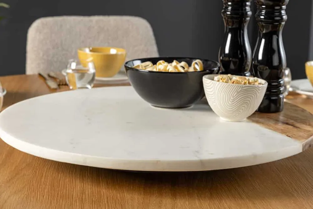 Riess-Ambiente Dekoration > Handgefertigter Drehteller SERVANT 50cm weiß natur Marmor Mangoholz Dekoplatte rund