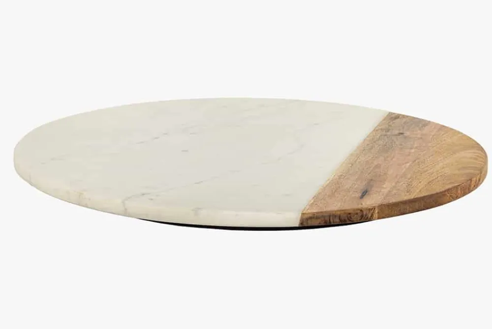 Riess-Ambiente Dekoration > Handgefertigter Drehteller SERVANT 50cm weiß natur Marmor Mangoholz Dekoplatte rund