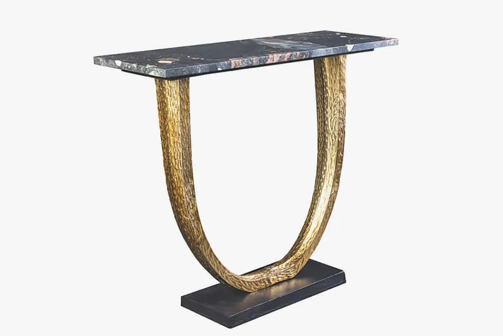 Riess-Ambiente Goldene Möbel|Konsolentische > Handgefertigter Konsolentisch OMEGA 80cm schwarz Marmor gold Metall