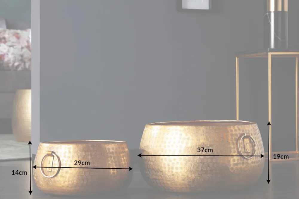 Riess-Ambiente Goldene Möbel|Vasen > Handgefertigte Schalen 2er Set ORIENT gold Blumentopf im Hammerschlagdesign